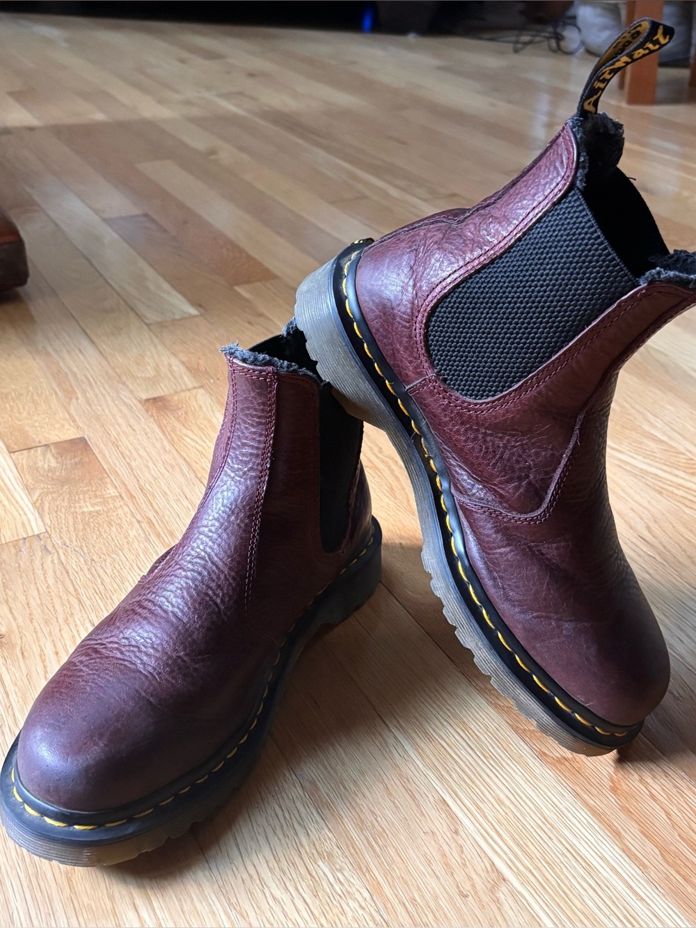 Dr. Martens 2976 Grizzly Fleece Lined Chelsea Boots Cherry Red
